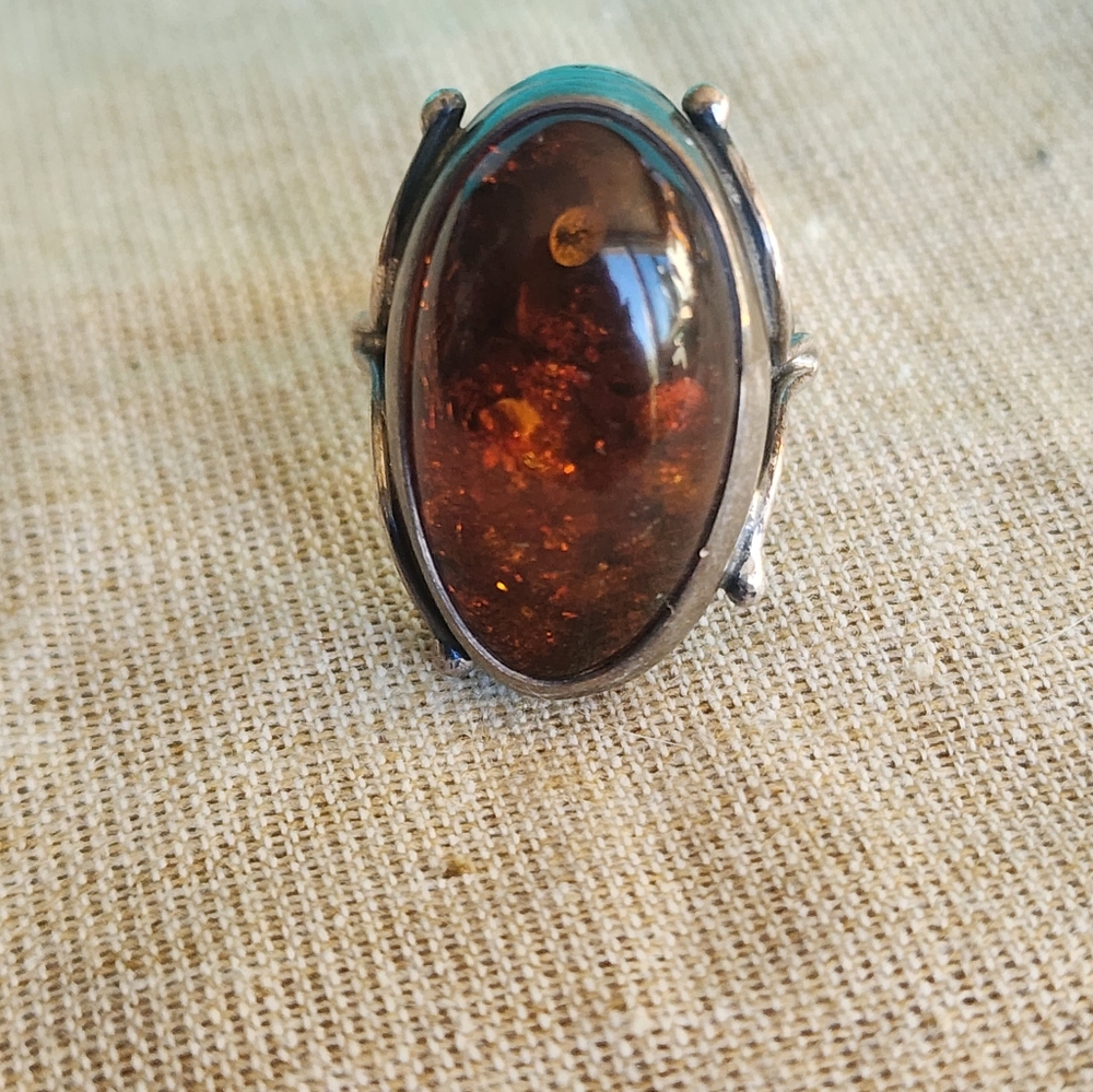 Amber RING Size 8 Sterling Silver - Picture 6 of 11